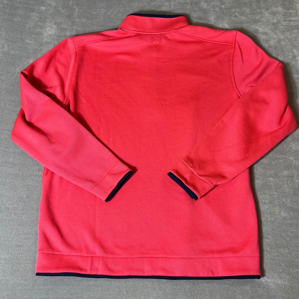 Under Armour Golf Mens XL Quarter Zip Pullover Storm Waffle Knit Pink Navy Blue - Picture 8 of 9